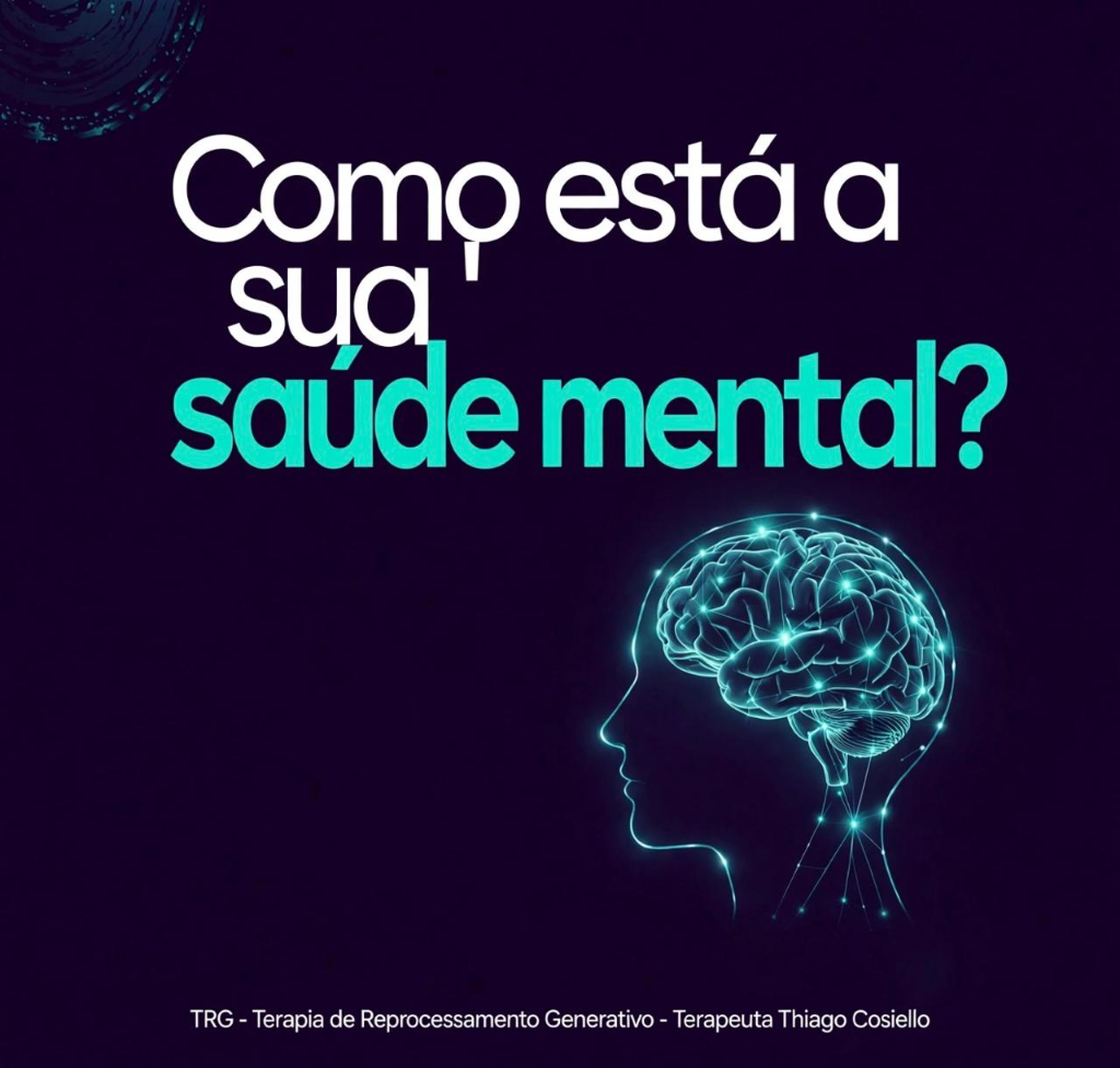 Ilustração do cérebro com a pergunta Como está a sua saúde mental - Terapeuta Thiago Cosiello TRG